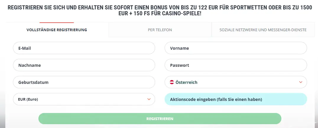 Anmeldung im 22BET CASINO